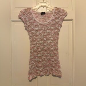 Floral Lace Top short sleeve sheer blouse party travel summer pink green sexy